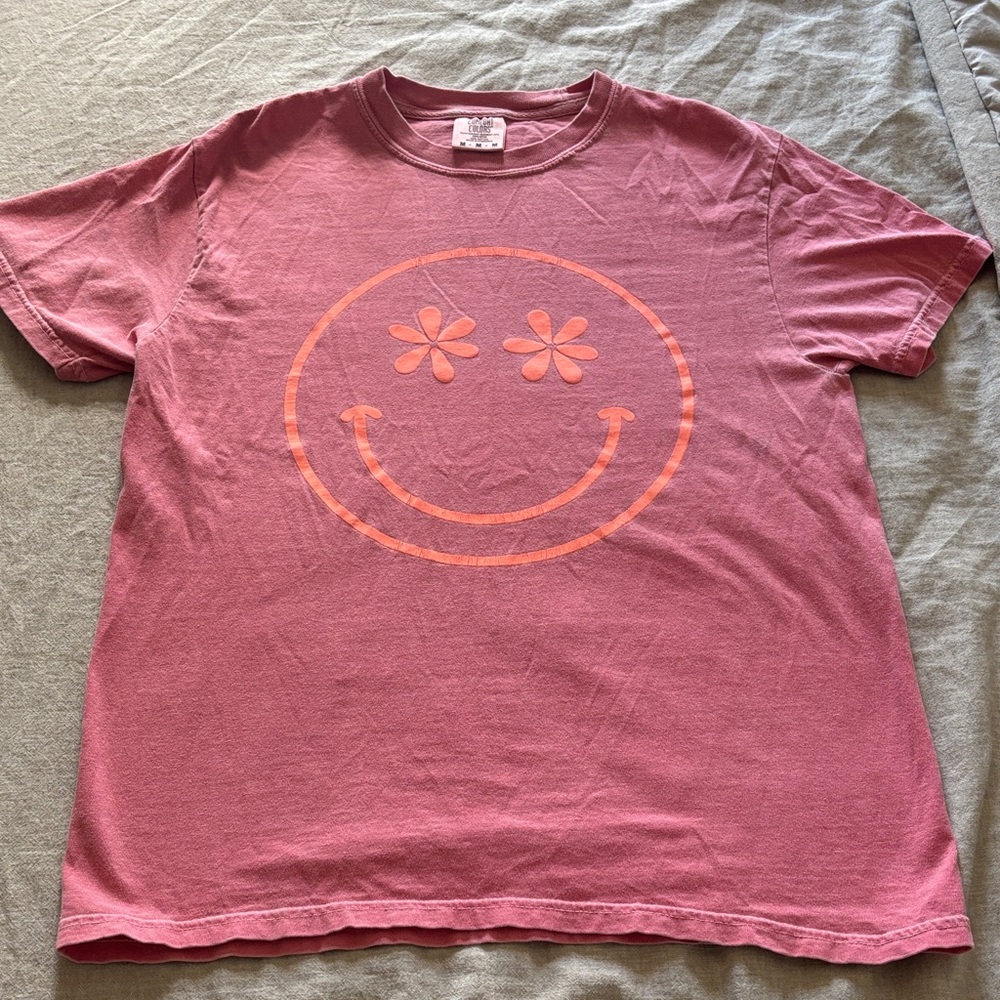Comfort Colors Pink Tee with Orange Smiley